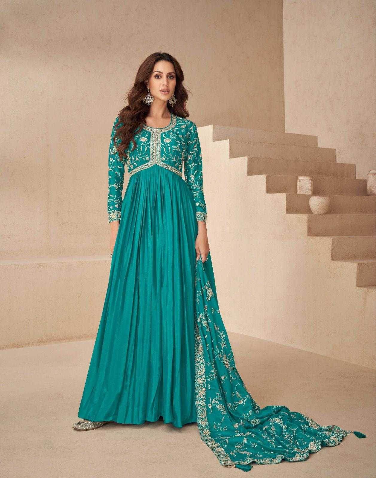 Chinon Silk Anarkali Long Gown for Elegant Occasions - MYLUXURY LANE ENTERPRISE
